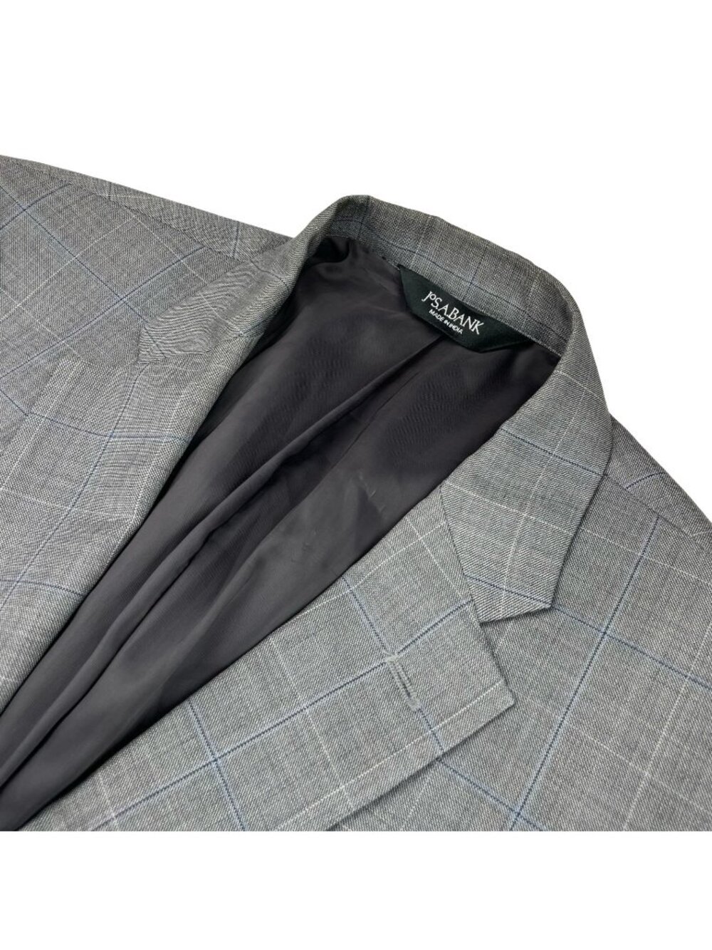 Jos A Bank Men's 100% Wool Tailored Fit 2-Button Blazer Gray/Blue Plaid • 43R